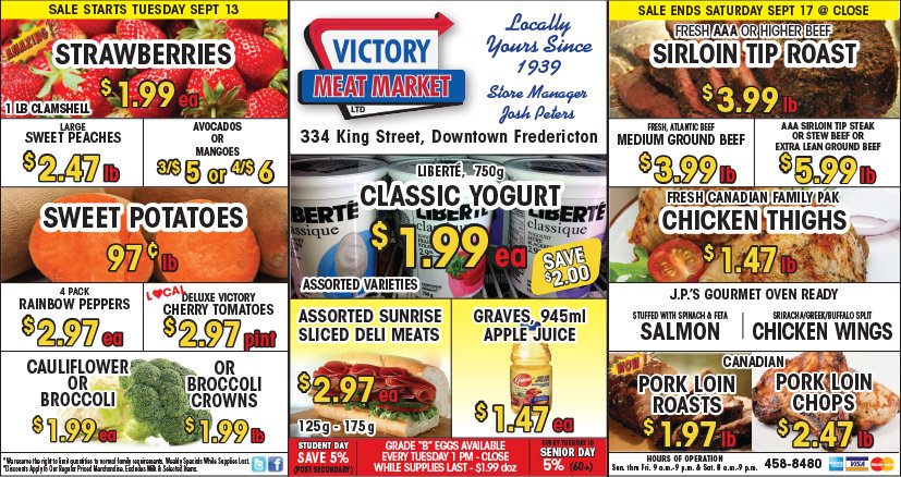 This week's sale flyer! Sale is on Tuesday, September 13th till closing on Saturday, September 17th.