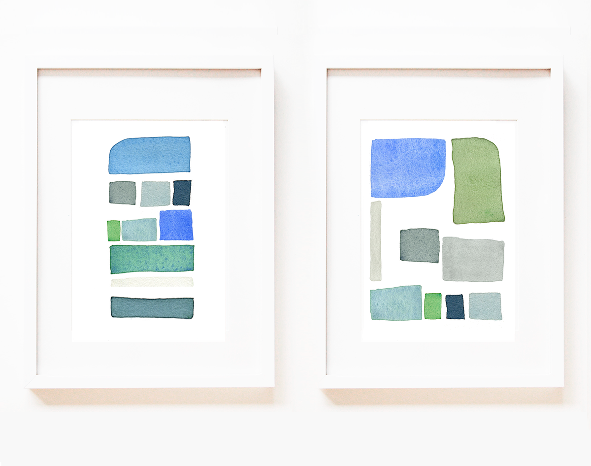 Set of 2 'Green Grey Geo' etsy.me/2cAWri6 #modernist #abstract #watercolor #watercolour #midcentury #etsyart