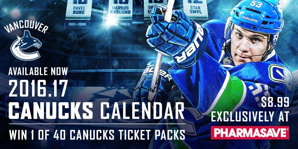 Canucks's tweet photo. Pharmasave wants to send you to a preseason game and a 2016.17 calendar! RT this for your chance to win. https://t.co/Ei3uZSY4s4