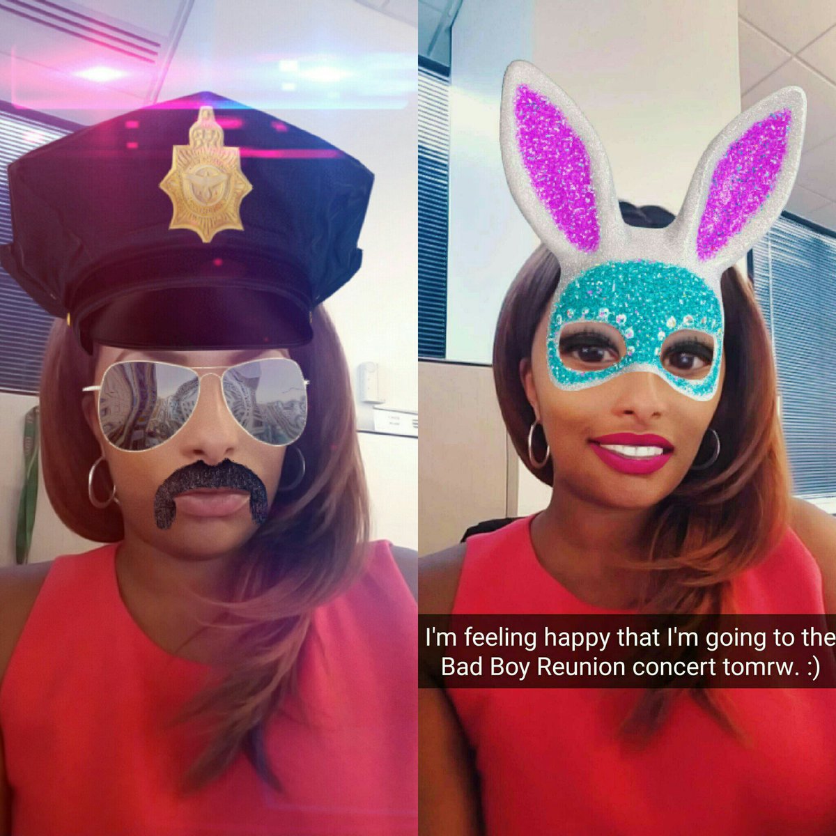 PinkSapphire6's tweet photo. #Goodcopbadcop #shapchatfilter #beingsilly #workflow #bunnyears #lunchbreak #intheoffice #snapchat https://t.co/VQ3r15mSec