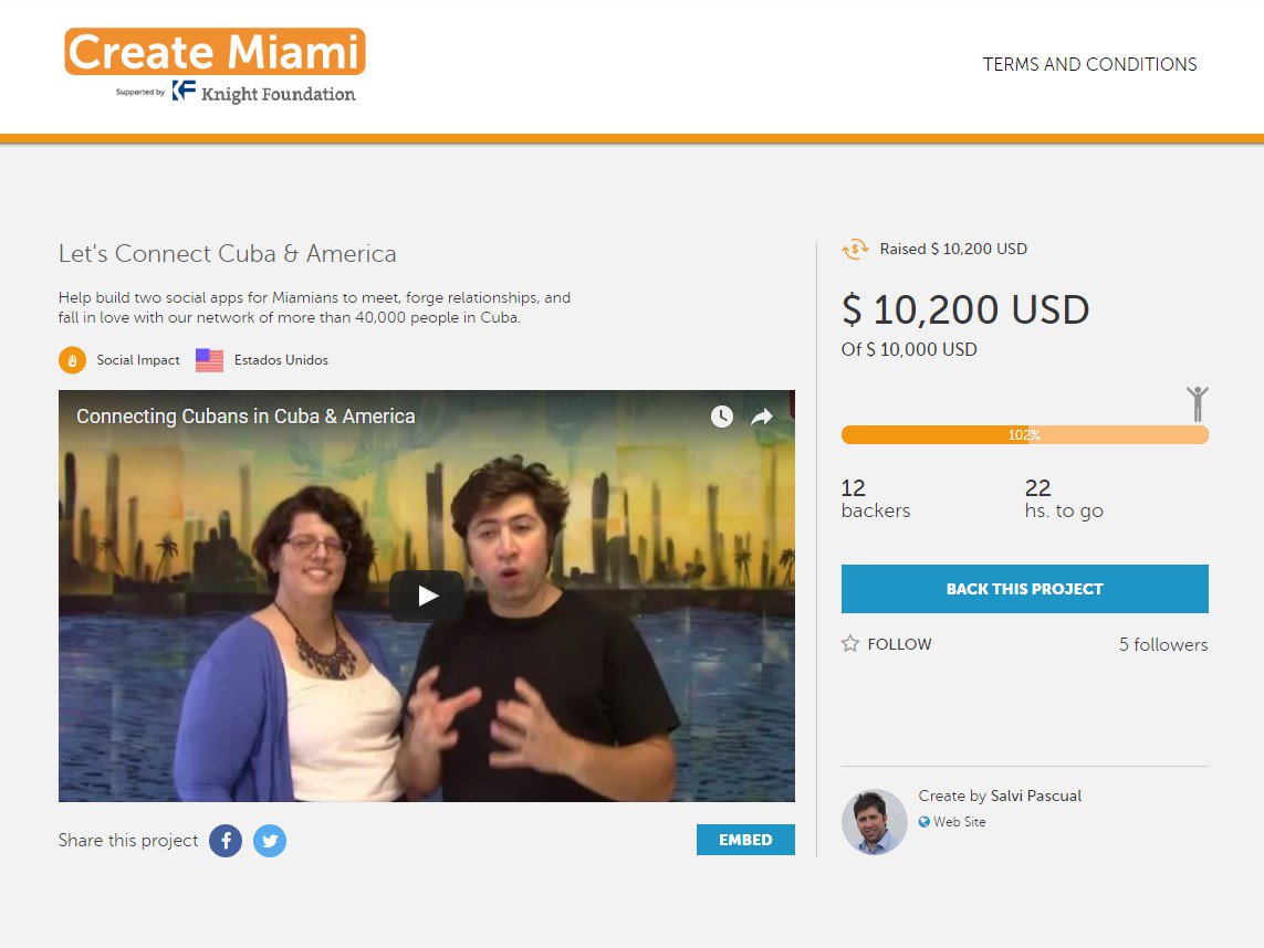 Create_Miami's tweet photo. Congrats @apretaste !! https://t.co/yae4qIYvfN got $5000 in matching funds from @knightfdn #CreateMiami https://t.co/QI8GlAyd2J