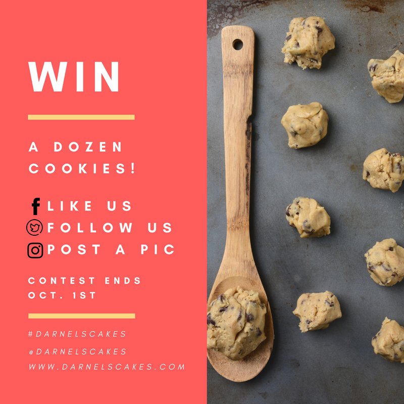 DarnelsCakes's tweet photo. Rules: Simply Follow Us, Like Us or Post a Pic using #darnelscakes for a chance to win a dozen cookies by Oct. 1st! https://t.co/whbLnCBiTj