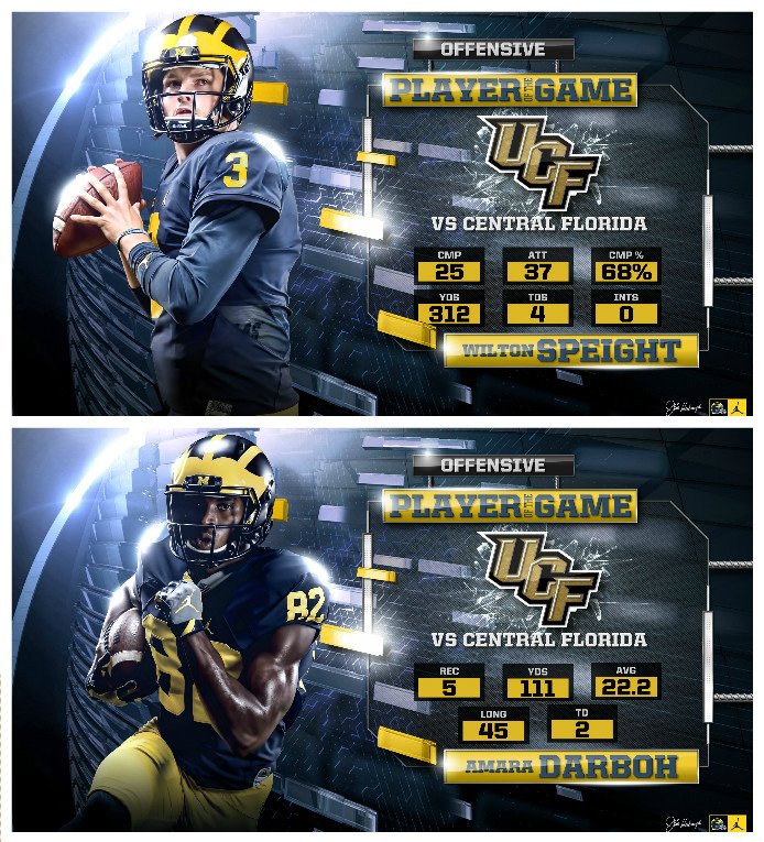 UMJumpmanFB's tweet image. 51 pts., many great plays, many great players. Our offensive players of the week: @WiltonSpeight and @AmaraDarboh82