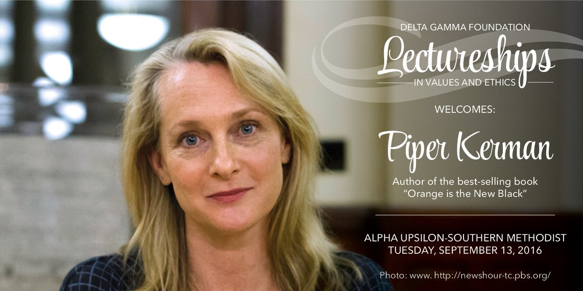 DGF_Tweets's tweet photo. Piper Kerman will be speaking tonight at our Lectureship hosted by @SMUDeltaGamma! #dglectureship https://t.co/4NfhN8rNNh