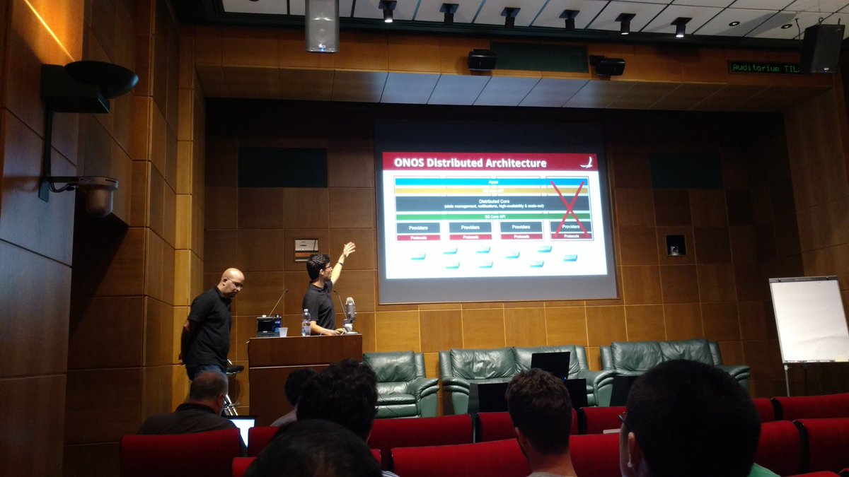 .<a href="/Andre_Campa/">Andrea Campanella</a> and <a href="/alshabib/">Ali Al-Shabibi</a> speaking about the #ONOSProject architecture at the community meetup in Turin