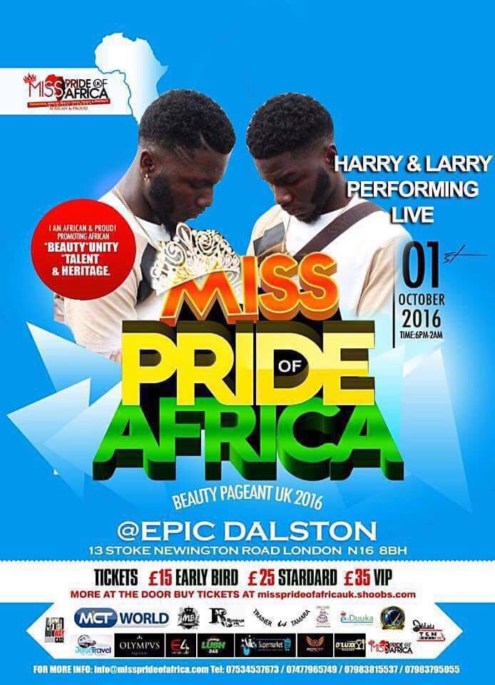 vxnessa_x's tweet photo. #CATCH @1Official_harry &amp; @1Official_larry💥Performing Live AT #MissPrideOfAfrican#  1st OCT 2016! @PageantPrideUk https://t.co/d3XpF39o8R