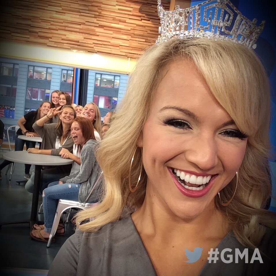 GMA's tweet photo. Heyyyyy from @GMA! @MissAmerica 2017 Savvy Shields with us in Times Square! 😍💁 https://t.co/MUwiQ9aAMT