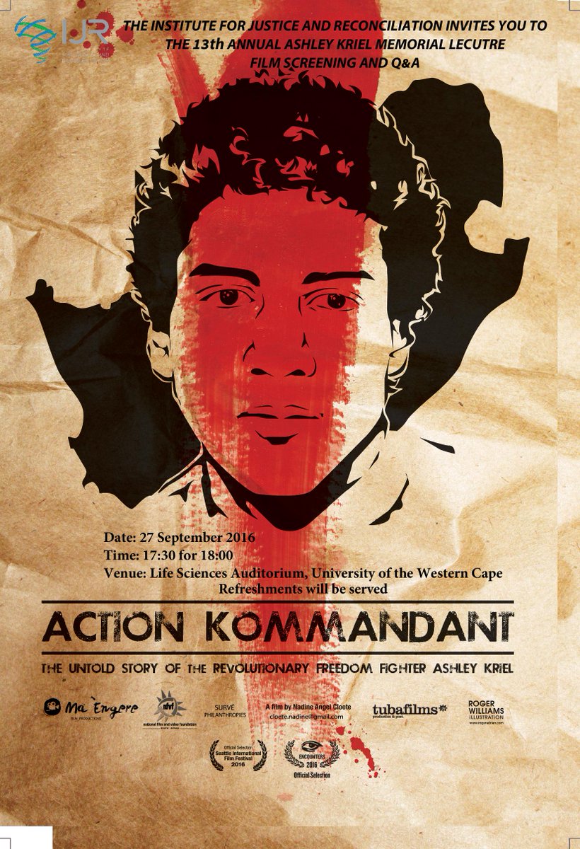 _IJR_'s tweet image. The IJR invites the public to the 13th Annual Ashley Kriel Memorial Lecture. Tuesday, 27 September 2016