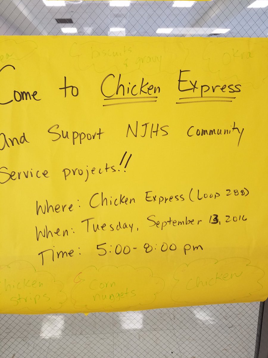 Are you hungry? Come to Chicken Express and support our NJHS.  <a href="/VikingsSMS/">Chester O Strickland</a> # hungry #SMSNJHS
