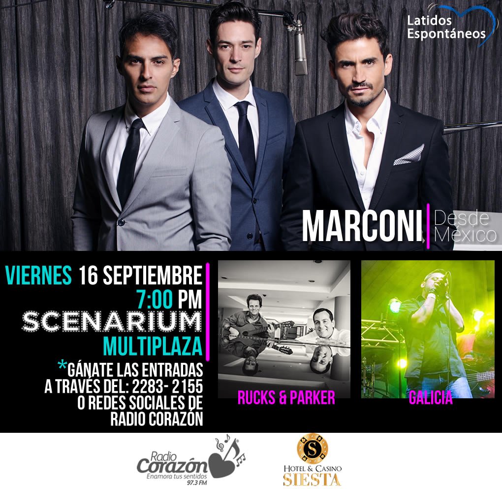 Viernes 7 pm, con los buenos amigos Carlos Galicia y Marconi México en Scenarium! Rucks Parker, invita <a href="/Corazon973/">Corazón 97.3 GMV</a>