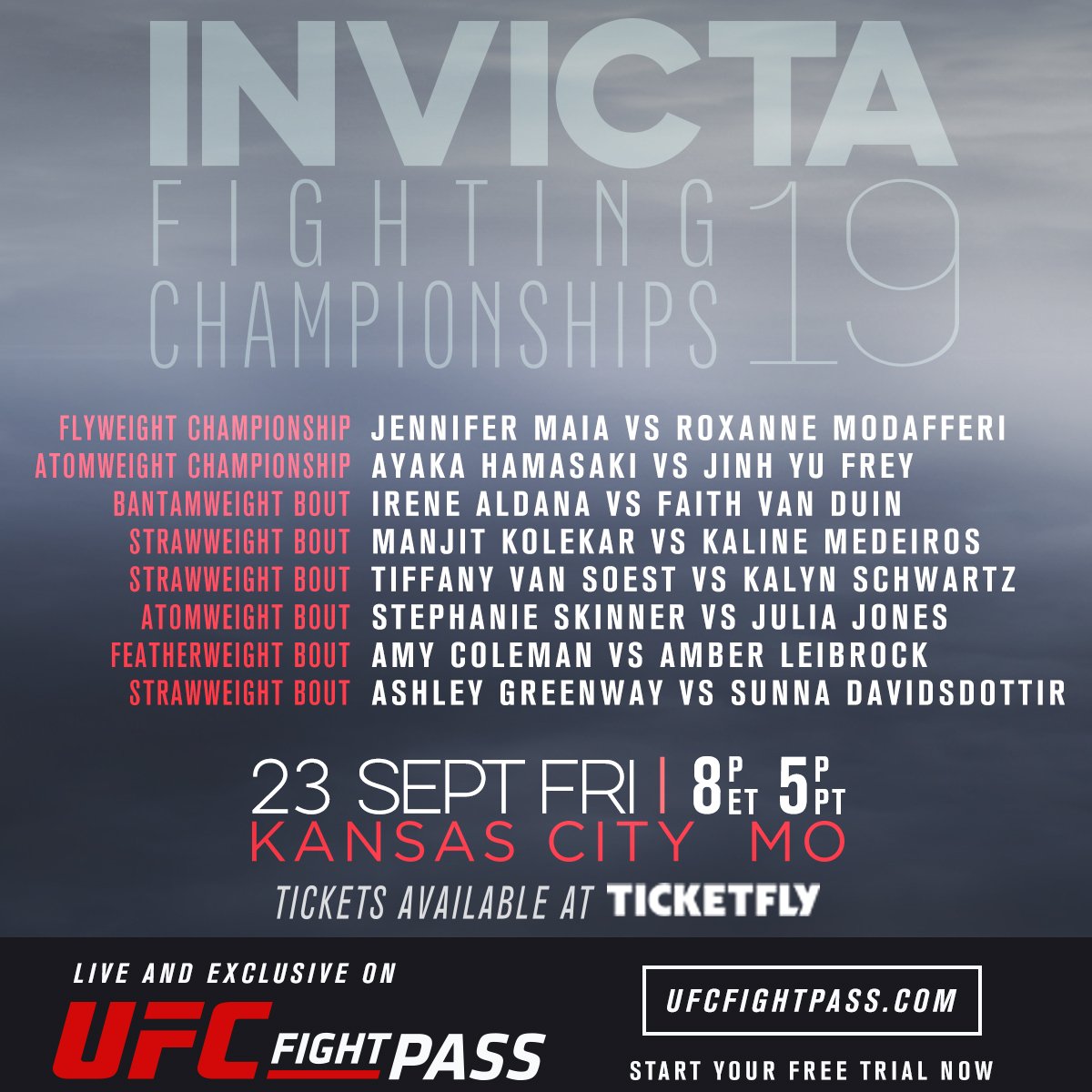 InvictaFights's tweet photo. We're back in KC &amp; we're bringing a stacked card! Tune in LIVE this Sept. 23rd at 8/7c to catch all of the action! https://t.co/AdepAdmG8m