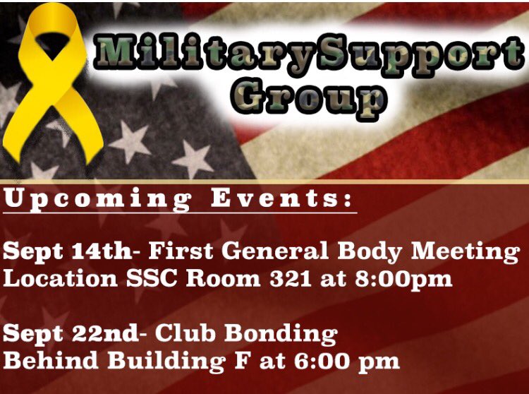 SRUmilsupport's tweet image. Join us for our first two events of the semester and learn how YOU can get involved!!🎗 #RockSolidSupport