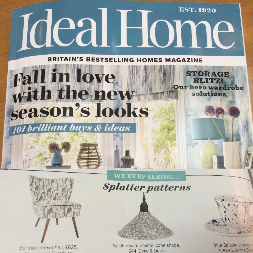 Our Splatter Steel fabric on @GalapagosLucy Bartholomew Chair in October's <a href="/idealhome/">Ideal Home</a> #design #fabric #interiors