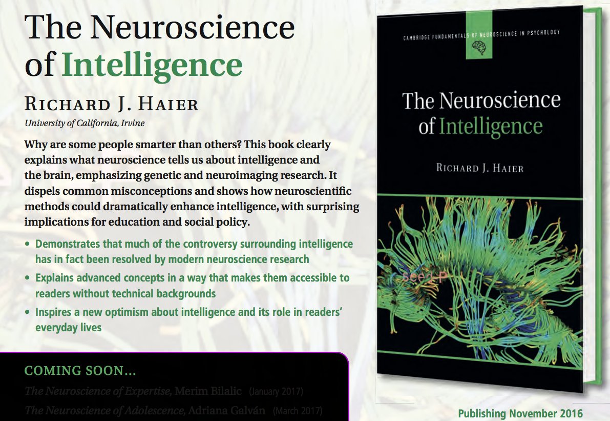 ISIRonline's tweet photo. Great new book from @ISIRonline President Rich Haier: The Neuroscience of Intelligence:  @CambridgeUP out November! https://t.co/jrvs28T40k