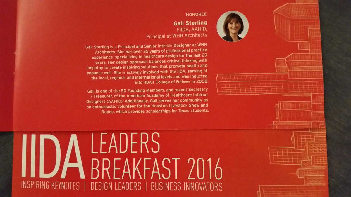 eyphealth's tweet photo. WHR is proud of Gail Sterling, @IIDA_TX_OK Honoree. Congrats on a career of enhancing healthcare design! https://t.co/3wmxglrgam