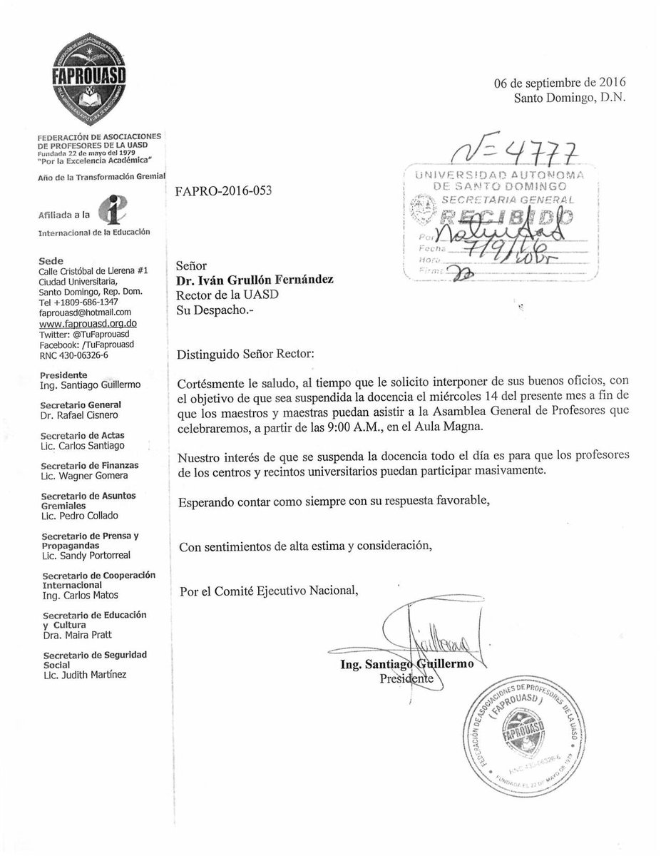 UniversidadUASD's tweet photo. ¡Aviso!
Suspensión de labores docentes por Asamblea General de FAPROUASD, mañana miércoles 14 de septiembre. https://t.co/DPYLtwzvEX