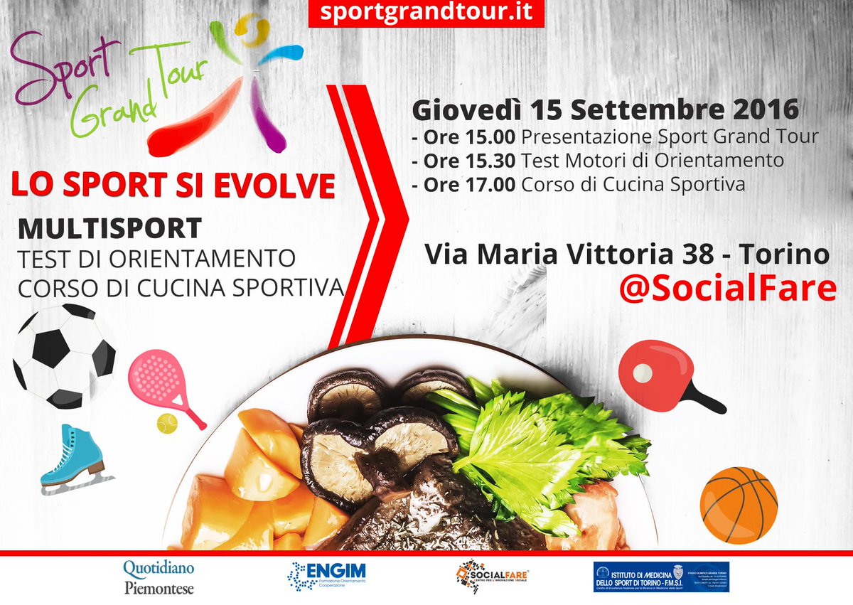 LANCIO di <a href="/sportgrandtour/">Sportgrandtour</a> + Test di Orientamento + Corso di #Cucinasportiva Gio.15/09 h:15.00 <a href="/SocialFareCSI/">SocialFare</a> #socinn