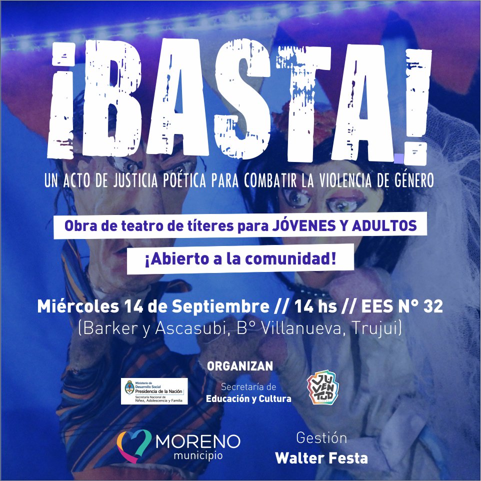 MunicipMoreno's tweet photo. Mañana miércoles se presentará una obra de títeres para jóvenes y adultos. Entrada Libre y Gratuita. Los esperamos! https://t.co/LBxFKbUHZN