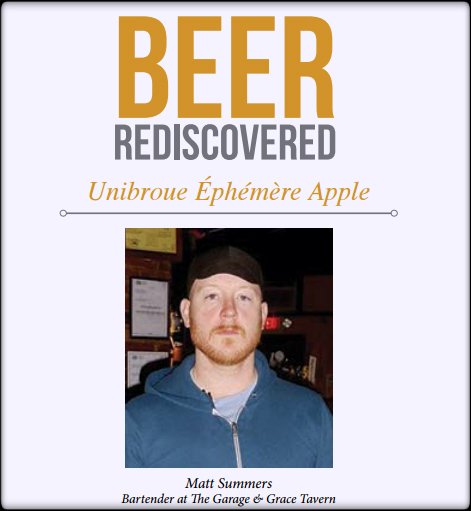 OriglioBev's tweet photo. Read BEER REDISCOVERED w/ Matt Summers &amp; find out why he loves @Unibroue Éphémère Apple! -- https://t.co/TJzxcWD10T https://t.co/ezjRjHsgAl