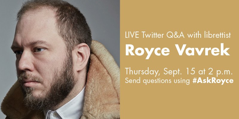 OperaPhila's tweet photo. Thursday at 2p.m. join us for a LIVE Q&amp;A with #BreakingtheWaves librettist @rvavrek! Send your Q's using #AskRoyce https://t.co/8u2MDZHzqD