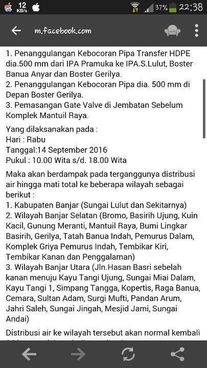 Emergency_EGA's tweet photo. Info PDAM Bandarmasin silahKan d buka tweps #Banjarmasin #VR https://t.co/UQPNtlYCLc