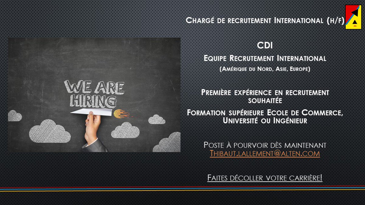 Lalleu's tweet photo. Alerte #recrutement #job #cdi #international #asap @Alten_france Suivez vos résolution de #Rentree2016 #changement https://t.co/uvCSo1CFhw