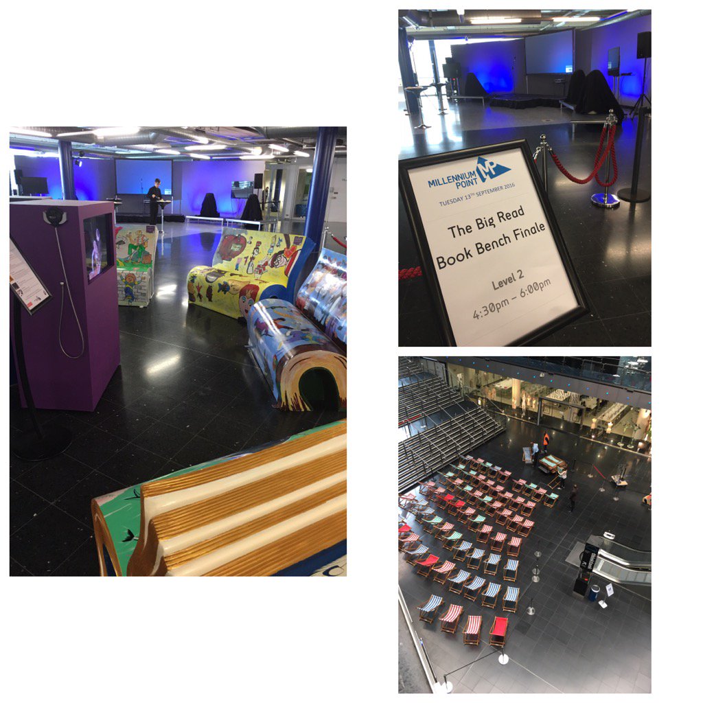 Book benches, fantastic mister fox &amp; <a href="/The_Big_Read/">The Big Read</a> finale - setups for this afternoon <a href="/millenniumpoint/">Millennium Point</a>