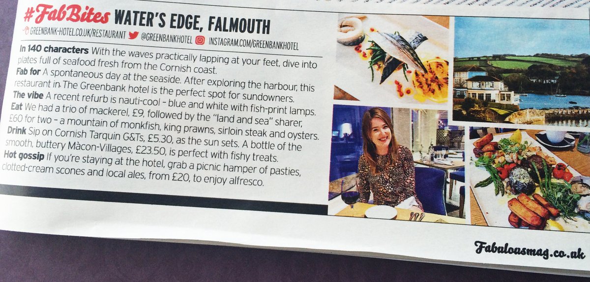 We recently welcomed <a href="/Fabulousmag/">Fabulous</a> at The Water's Edge. Thanks for the lovely review <a href="/kate_anya/">Kate Anya Barbour</a>! #fabbites #falmouth