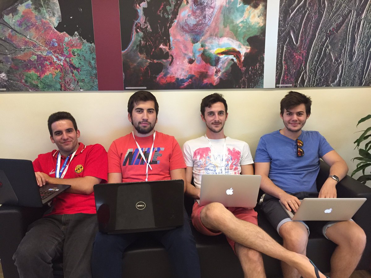 CortiSylvia's tweet photo. @xavo95_Official @djdanivi, Javier and Alberto coding for the #spaceappcamp. Smart minds from Spain at work @ESA_EO https://t.co/ukKnPU0dcV