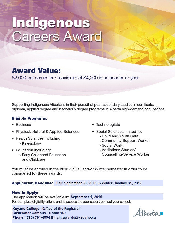 keyanocollege's tweet photo. More information on the Indigenous Career Awards! #ymm #MyKeyano https://t.co/584HKnOfIz