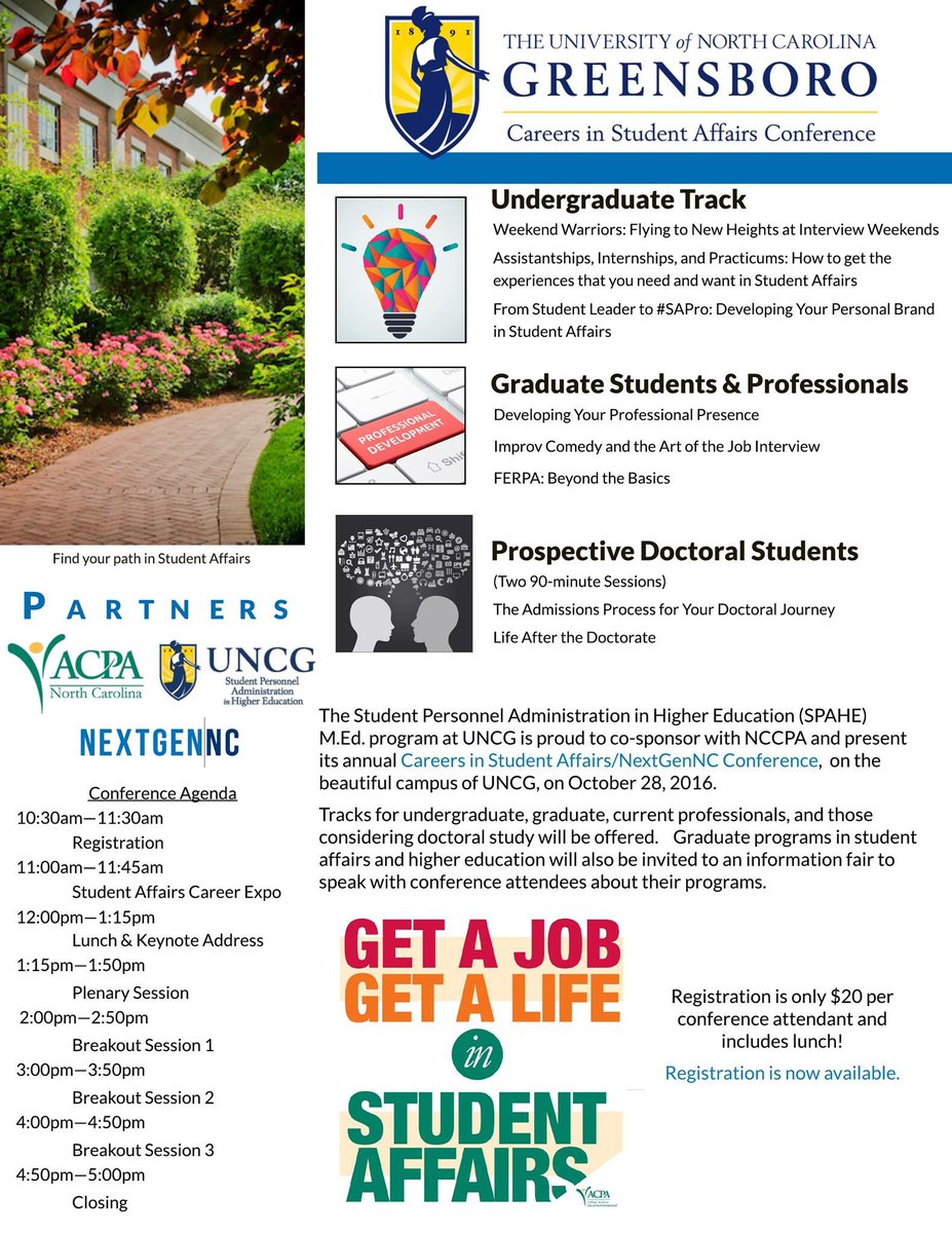 UNCG_CareersSAF's tweet photo. Great programs for undergraduate, graduate, and doctoral students, as well as professionals! #CSA2016 https://t.co/3jBRvBz9Rl