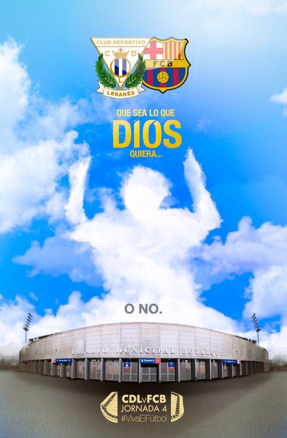 javierlanza's tweet photo. El de Marketing de Leganés entendió todo. El domingo juegan contra el Barcelona y mete este anuncio. #Messi https://t.co/GSE24PRr8d