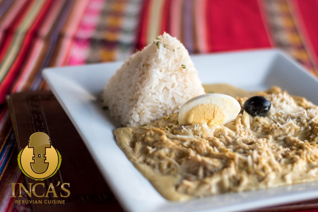 incasperuvian's tweet photo. Ají de Gallina: pulled chicken breast in ají amarillo &amp; roasted walnuts, over sliced boiled potato w/ rice. #tucson https://t.co/LDcGzAxzbL