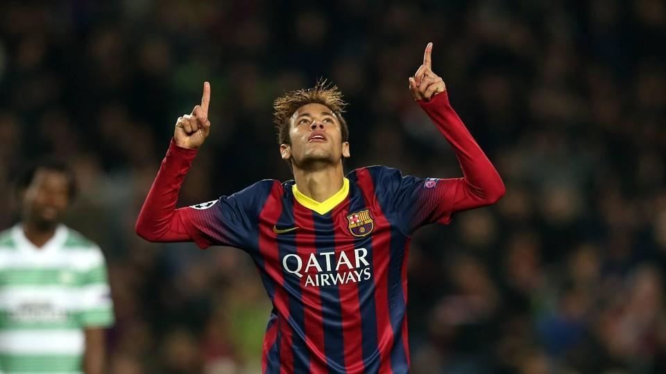 FCBarcelona's tweet photo. The day Neymar Jr scored a hat-trick against Celtic: https://t.co/hPBJZJHGm5 #FCBCeltic https://t.co/ECUeTU5Rea