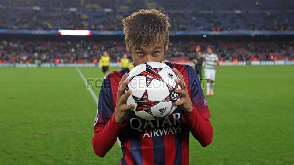 FCBarcelona's tweet photo. The day Neymar Jr scored a hat-trick against Celtic: https://t.co/hPBJZJHGm5 #FCBCeltic https://t.co/ECUeTU5Rea
