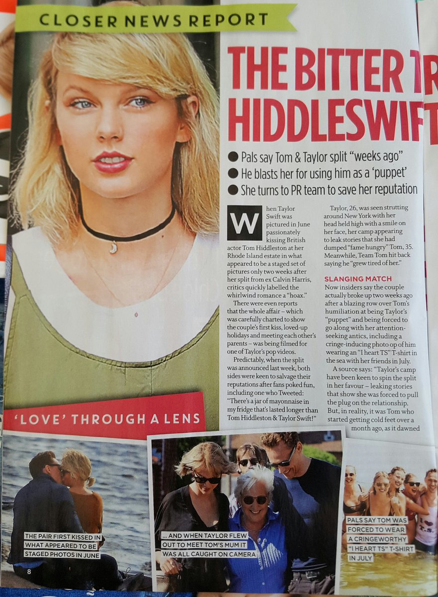TomTheNextLevel's tweet photo. The bitter truth behind #HiddleswiftIsOver Pals say they split up "weeks ago" ... #TomHiddleston @CloserOnline https://t.co/bAG41d2ba7