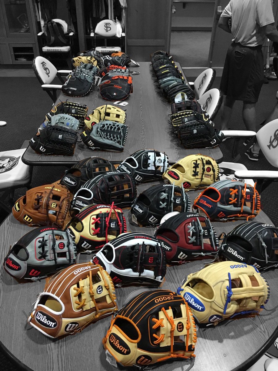 FSUBaseballEQ's tweet image. .@wilsonballglove stopped in today to fit @FSUBaseball for our 2017 Custom Gloves! #TeamWilson #FSUTBT