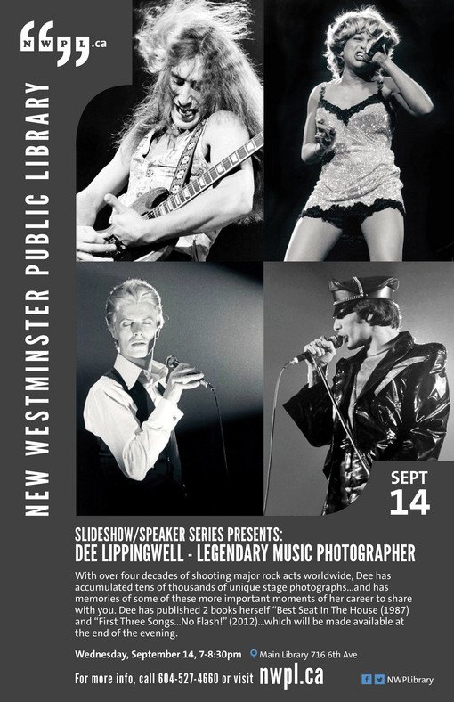 #newwest Tomorrow join us for RocknRoll photographer #DeeLippingwell. See her photos and hear her stories @ 7pm!