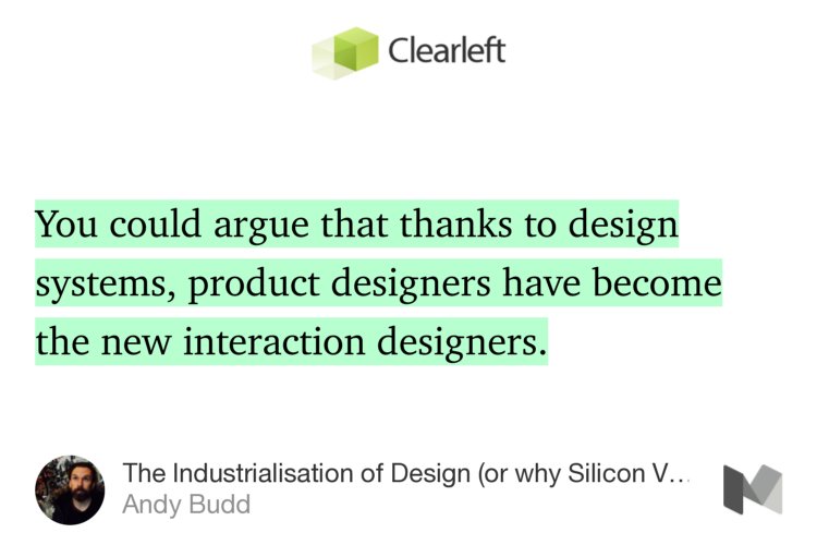 TriggerLilly's tweet photo. “You could argue that thanks to design systems, product designers have become…” — @andybudd https://t.co/gfOjClhOLH https://t.co/1PQsGb0DC2