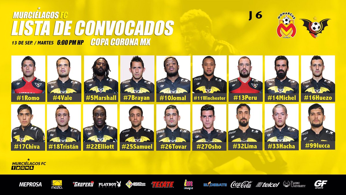 murcielagosfc's tweet photo. LISTA DE CONVOCADOS para enfrentar a @FuerzaMonarca en @LaCopaMX ⚽️🏆 https://t.co/CgrYRYv7sN