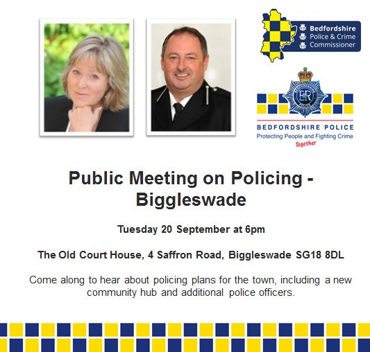 BedsPCC's tweet photo. Please join us next week to talk policing in Biggleswade! @BiggyChronicle @BigglesTown @BiggleswadeInfo https://t.co/lV9AUYXY1G