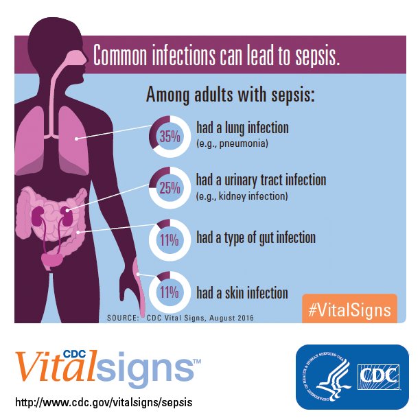 Cdc On Twitter T5 Sepsis Is Most Often Associated With 1 In 4 Types Of Infections Lung Urinary Tract Skin Gut Abcdrbchat