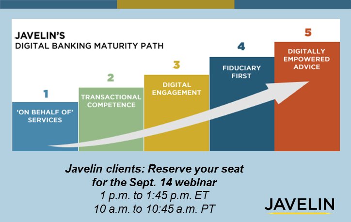 MSchwanhausser's tweet photo. .@Javelin clients: The 24-hour countdown has begun to our webinar on our Digital Banking Maturity Path. #FintechROI https://t.co/IERaxRv4CI
