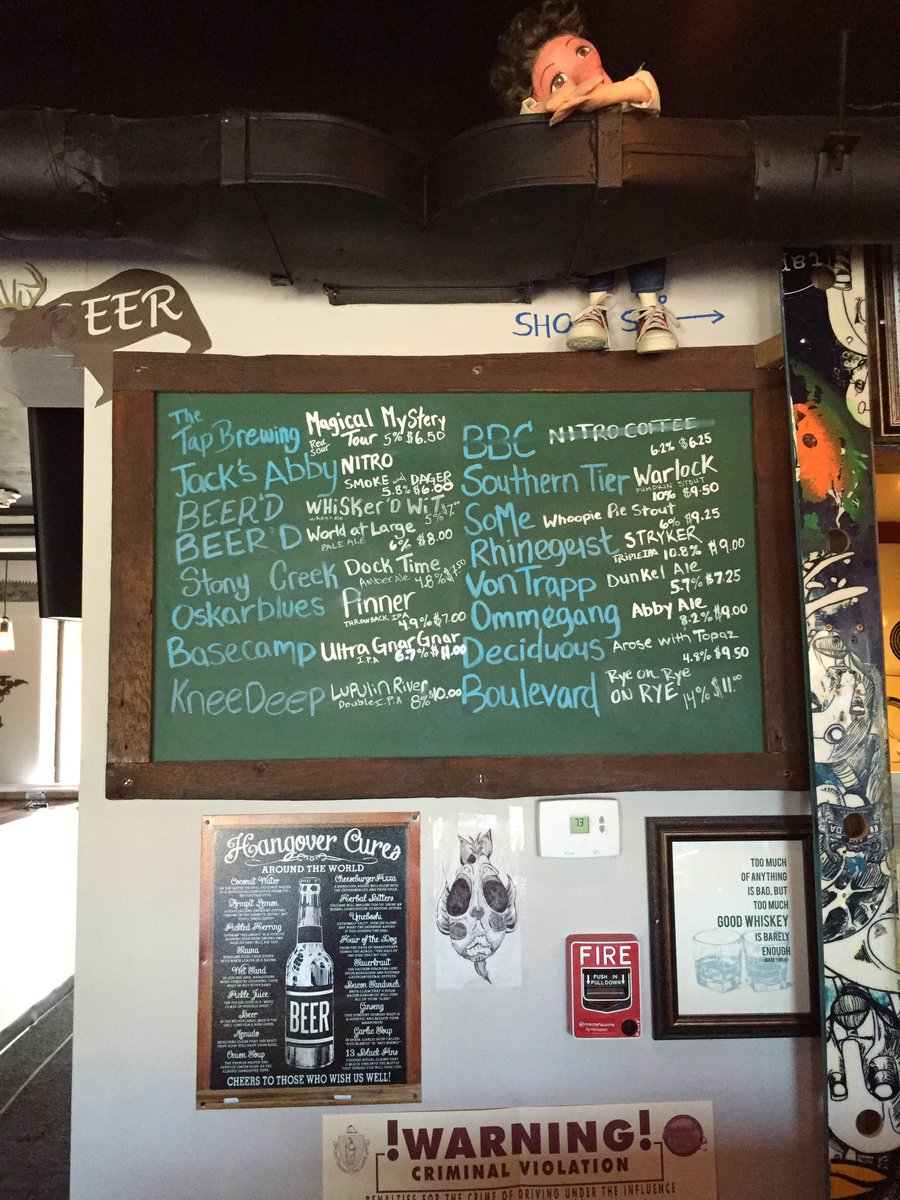 Hey Twitter! Come have some delicious #craftbeer and #whiskey with us tonight. Open at 4:30 and serve food til 1am.