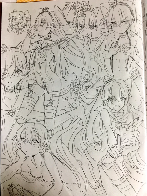 #リプ来たキャラでノート1ページ埋める 天津風と皐月 