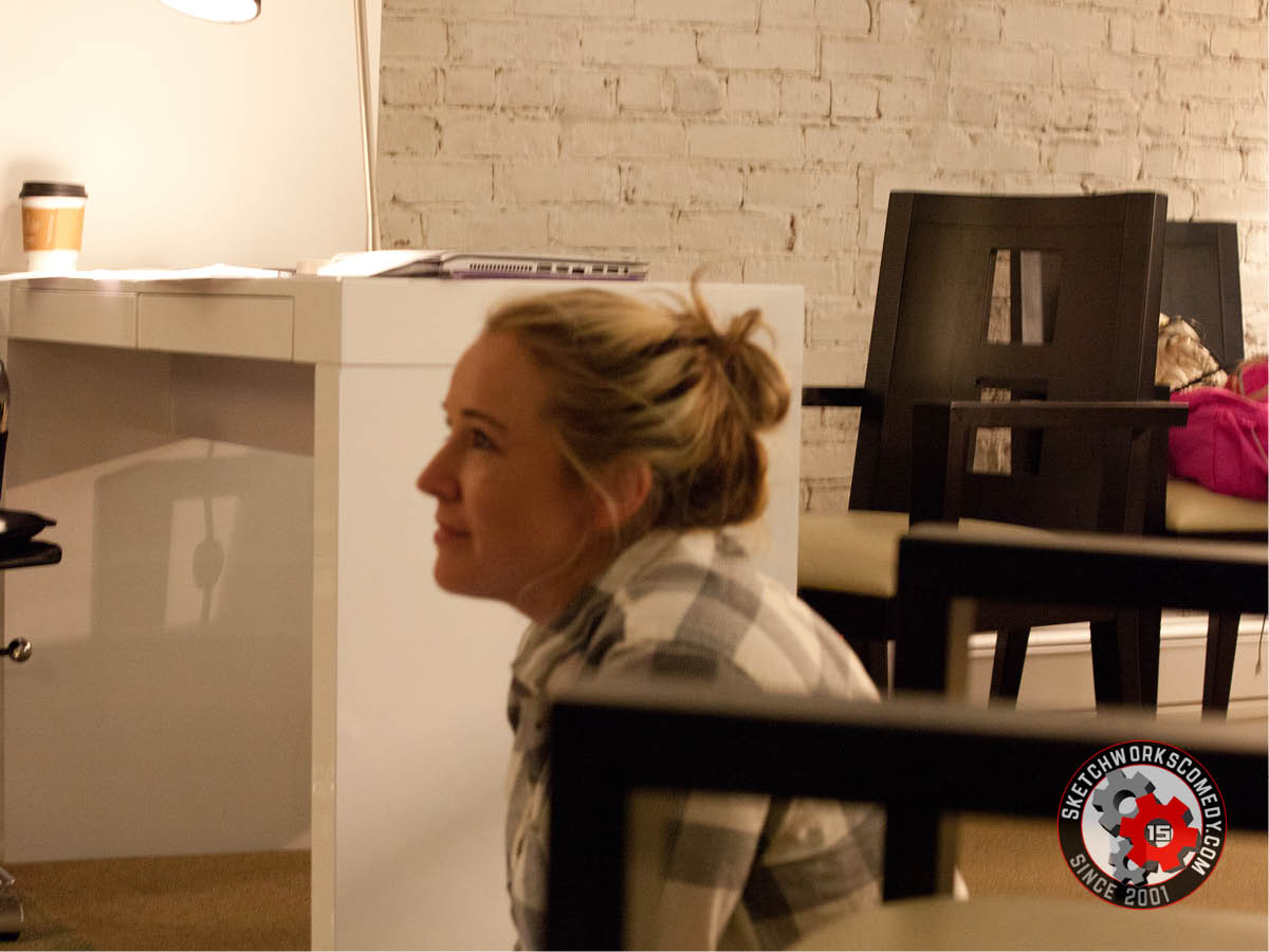 sketchworks's tweet photo. HEELS director, @CaseFaceATL, is in-the-zone at another show rehearsal! #SketchComedy #Director #SheDirects https://t.co/OlxX5Ds1tj