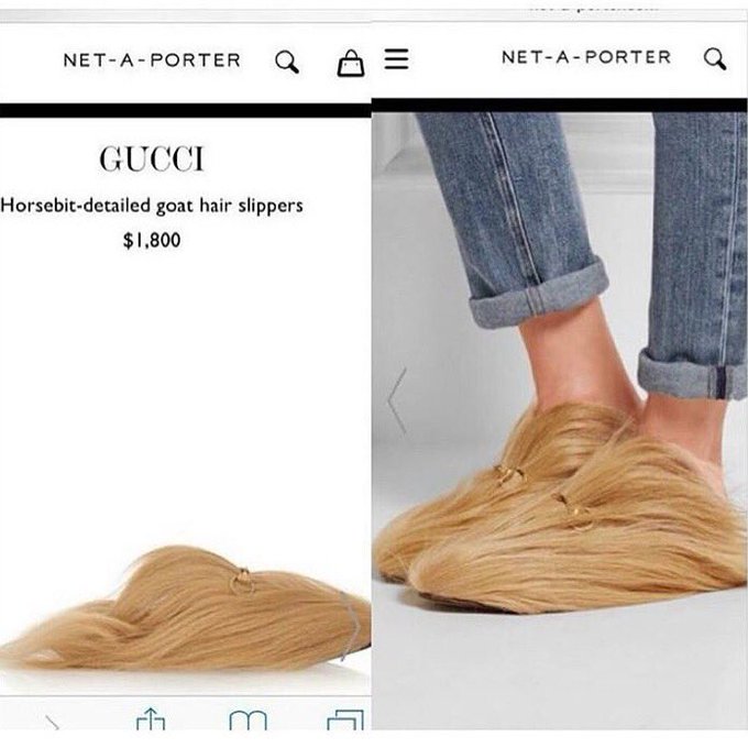 gucci horsebit detailed goat hair slippers