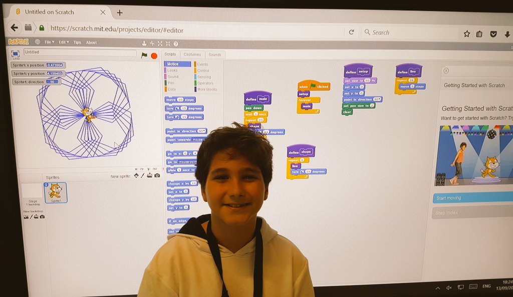 UHISTEM's tweet image. Fantastic work from Edwardo tonight! #code #patterns #scratch #UHISTEMHub @ZenBike_UK @highlandcoder @CoderScot