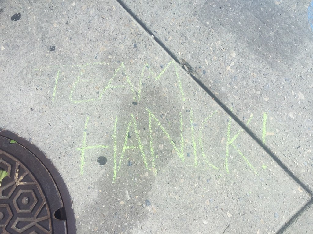 cookphilly's tweet photo. Chalk art outside of COOK. Looks like folks are rooting for Syndey of @WillBYOB in tonite's #OpenStove cc @foobooz https://t.co/i1D7GJfa67