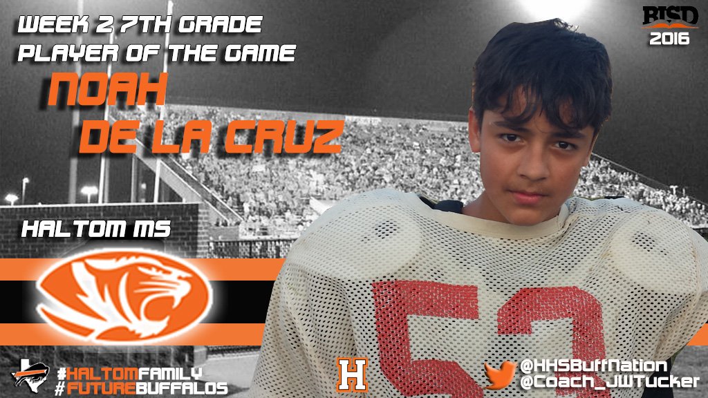 Noah De La Cruz - Haltom MS
Player of the week
#HaltomFamily #TigerFootball #FutureBuffalos